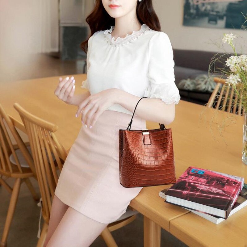 Women's Compact Alligator Skin Style Bucket Bag