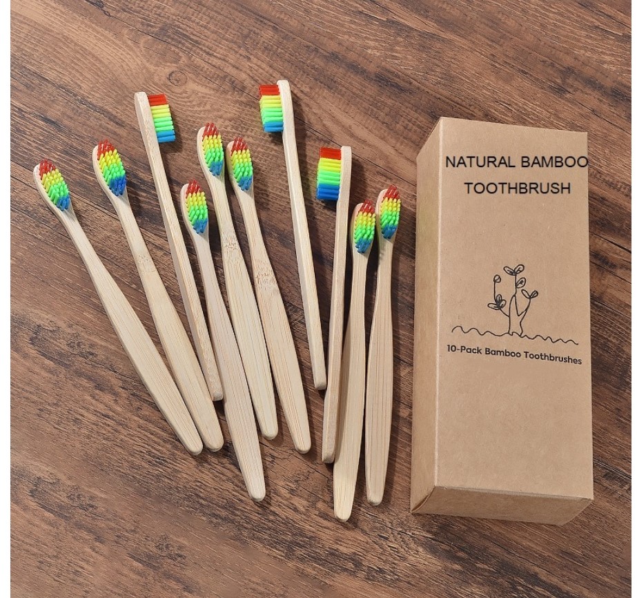 Colorful Bristle Bamboo Toothbrushes 10 Pcs Set Colorful Bristle Bamboo Toothbrushes 10 Pcs Set