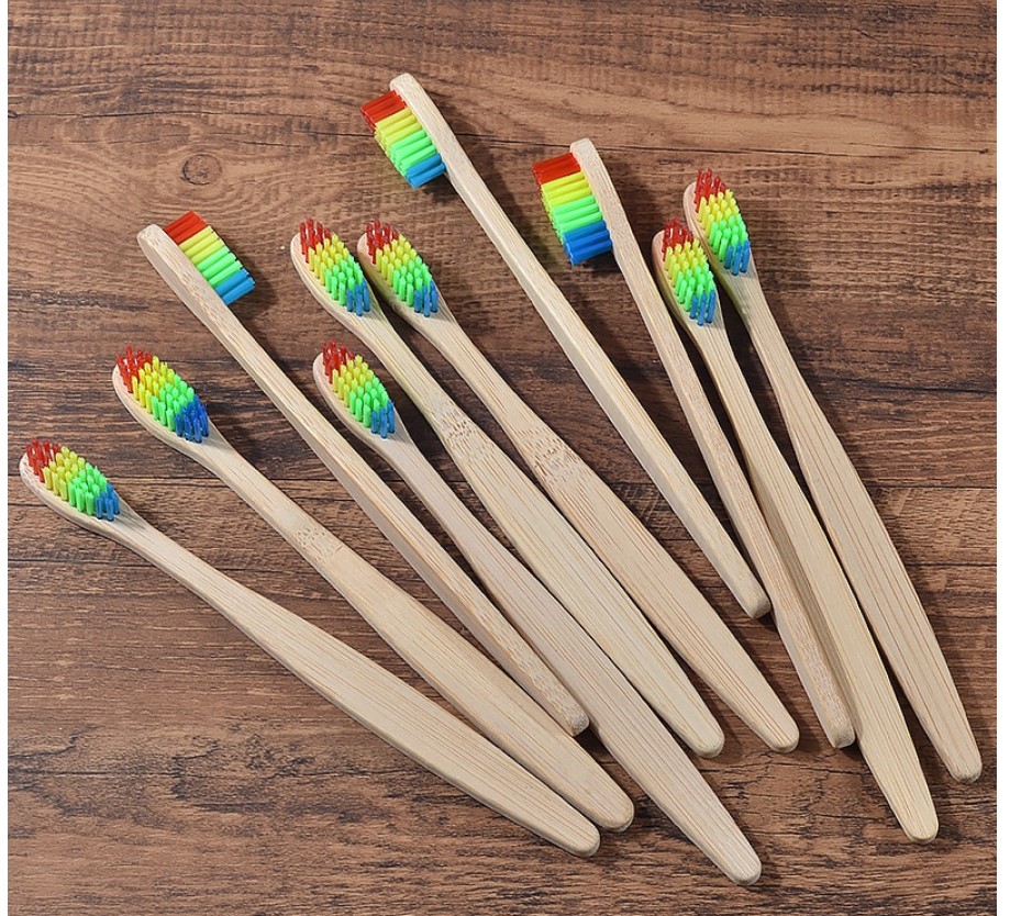 Colorful Bristle Bamboo Toothbrushes 10 Pcs Set Colorful Bristle Bamboo Toothbrushes 10 Pcs Set